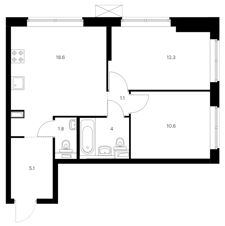 2-комнатная квартира 53.5 м², 11/12 эт., ЖК «Шкиперский 19»